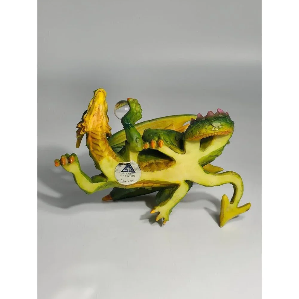Hand Painted Green Dragon Figurine Yellow Accents Crystal Orb Summit Collection